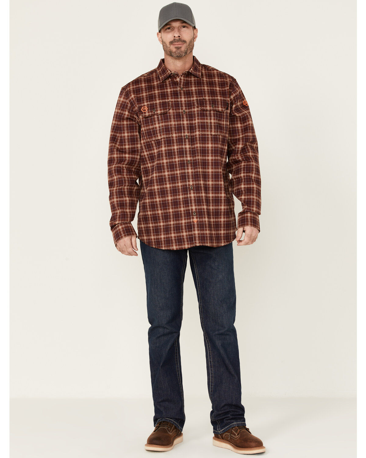 Hawx Men's FR Plaid Print Long Sleeve Button Down Work Shirt - Tall