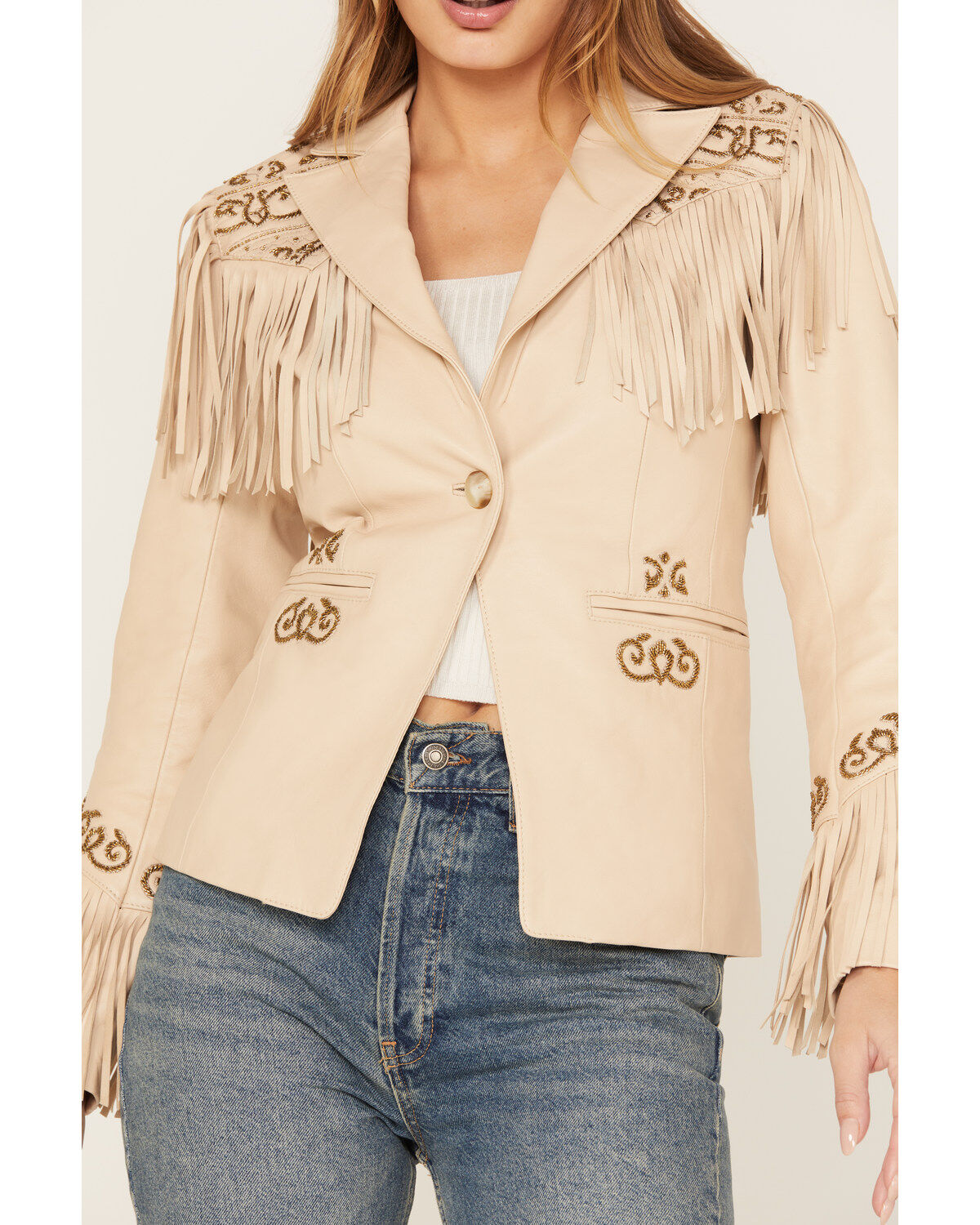 Shyanne Women's Fringe Embellished Leather Blazer