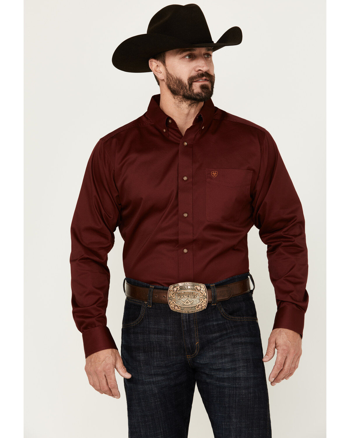 Ariat Men's Solid Twill Fitted Long Sleeve Button-Down Western Shirt