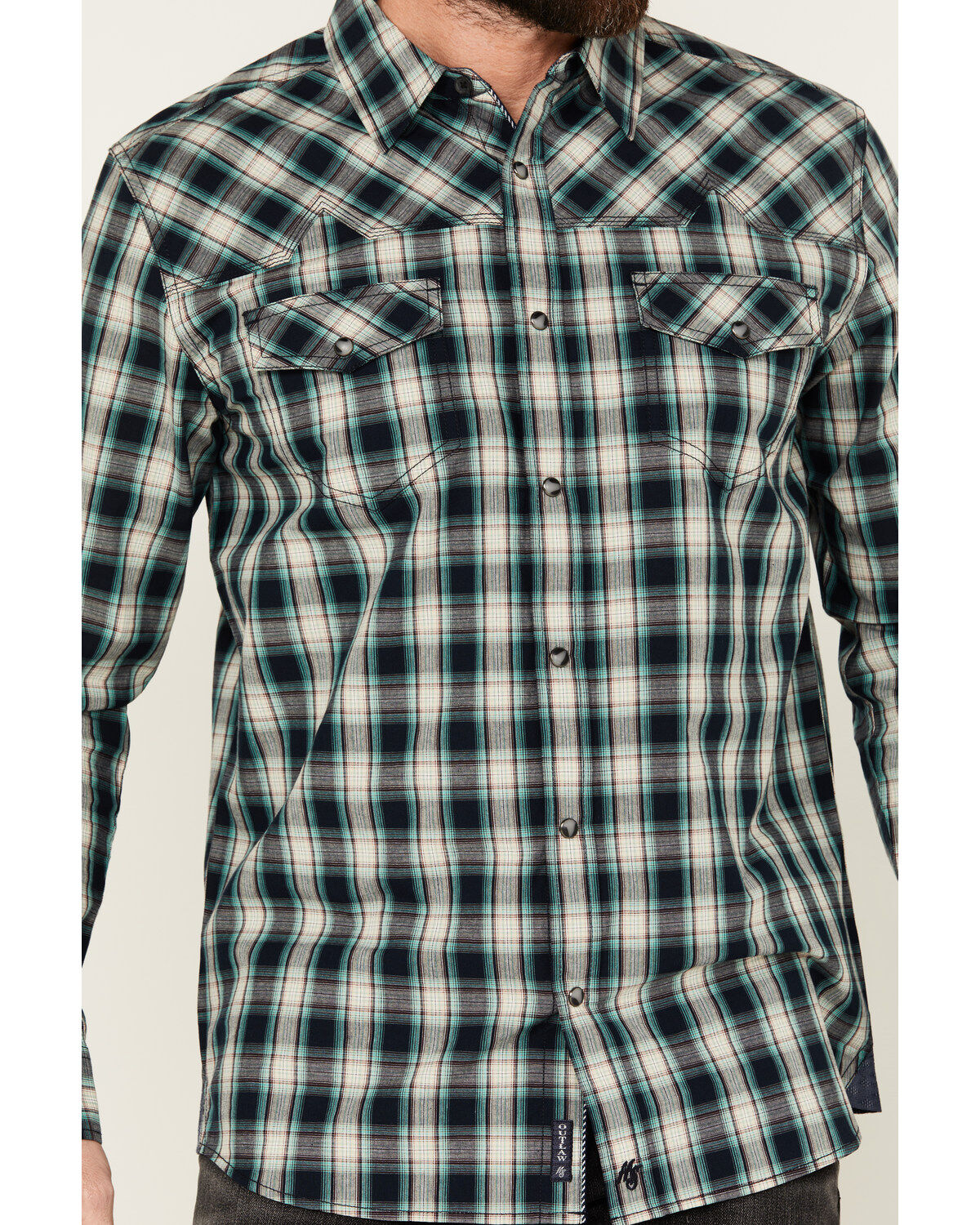Moonshine Spirit Men's Autograph Plaid Print Long Sleeve Snap Western Shirt