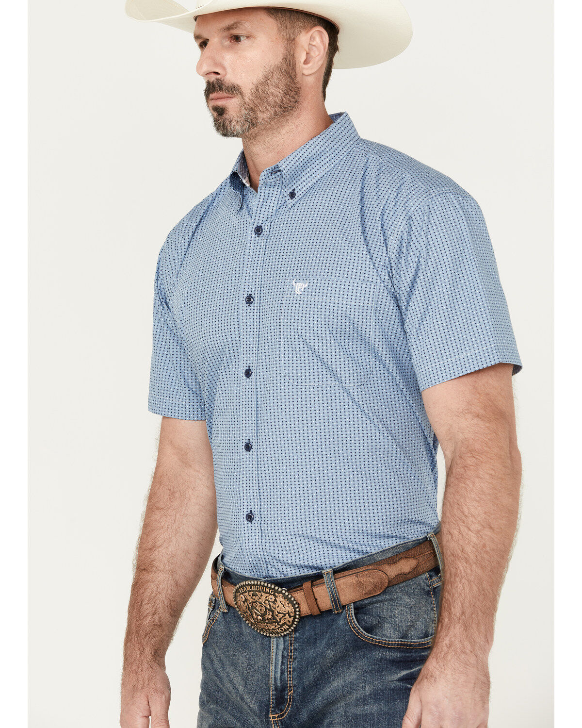 Cowboy Hardware Men's Diamond Plate Print Short Sleeve Button-Down Western Shirt