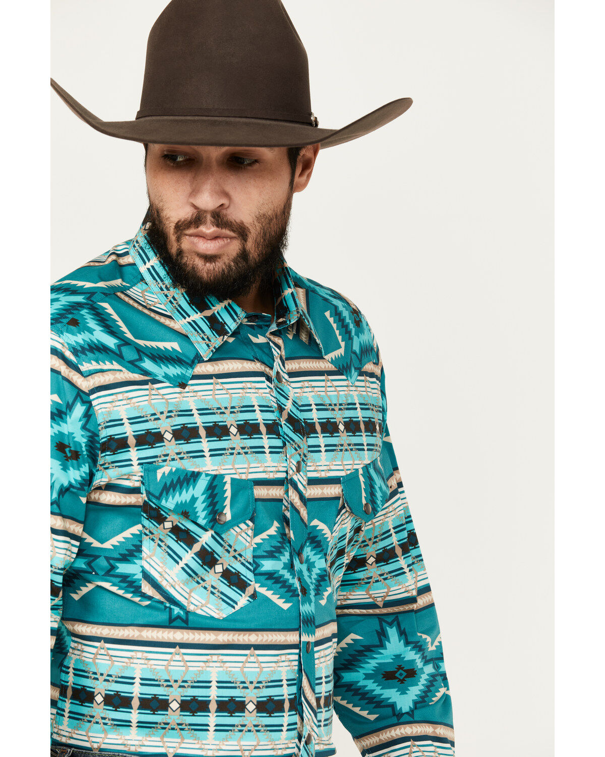 Rock & Roll Denim Men's Southwestern Print Long Sleeve Snap Stretch Western Shirt