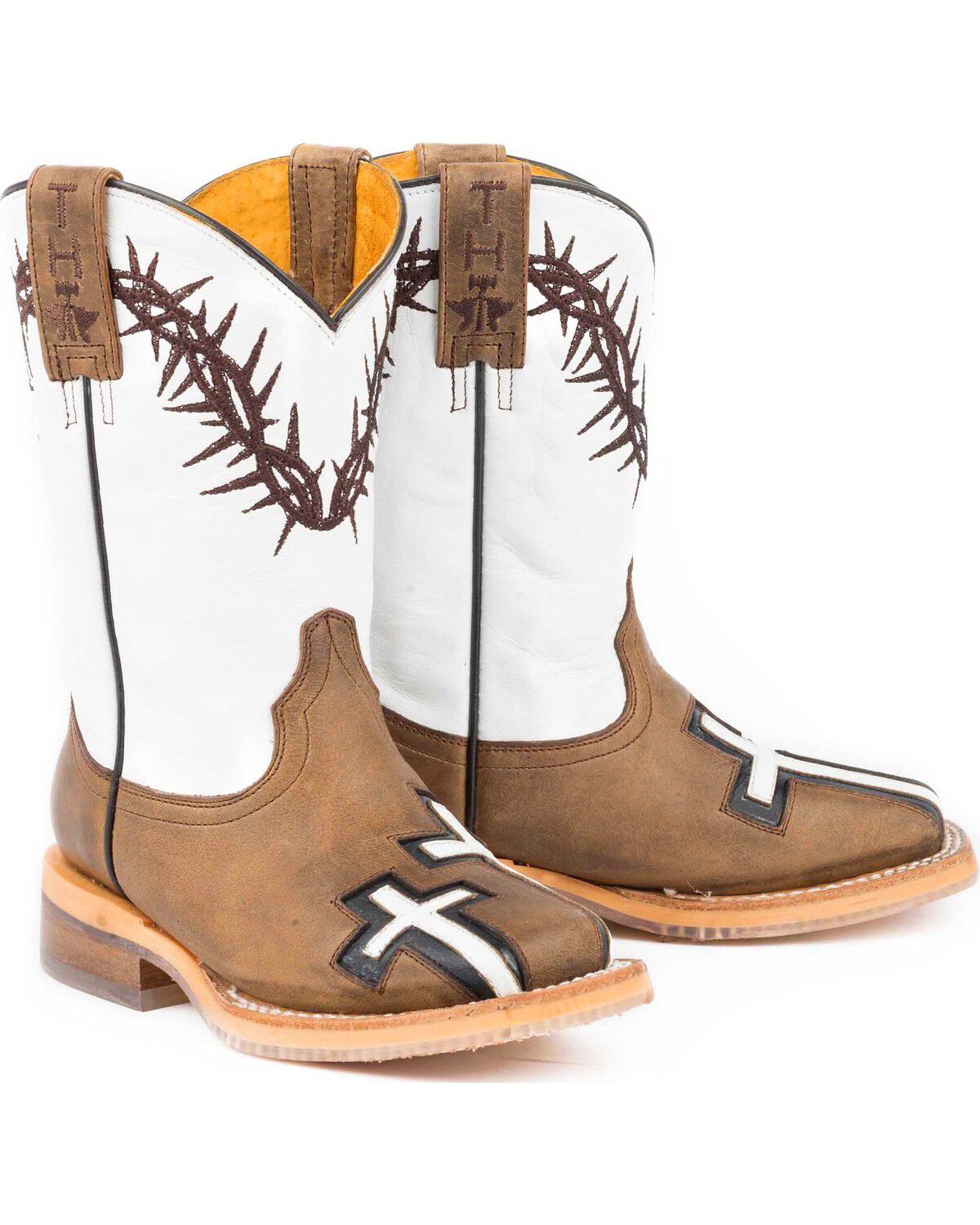 Tin Haul Boys' Tan Crosses Western Boots - Square Toe