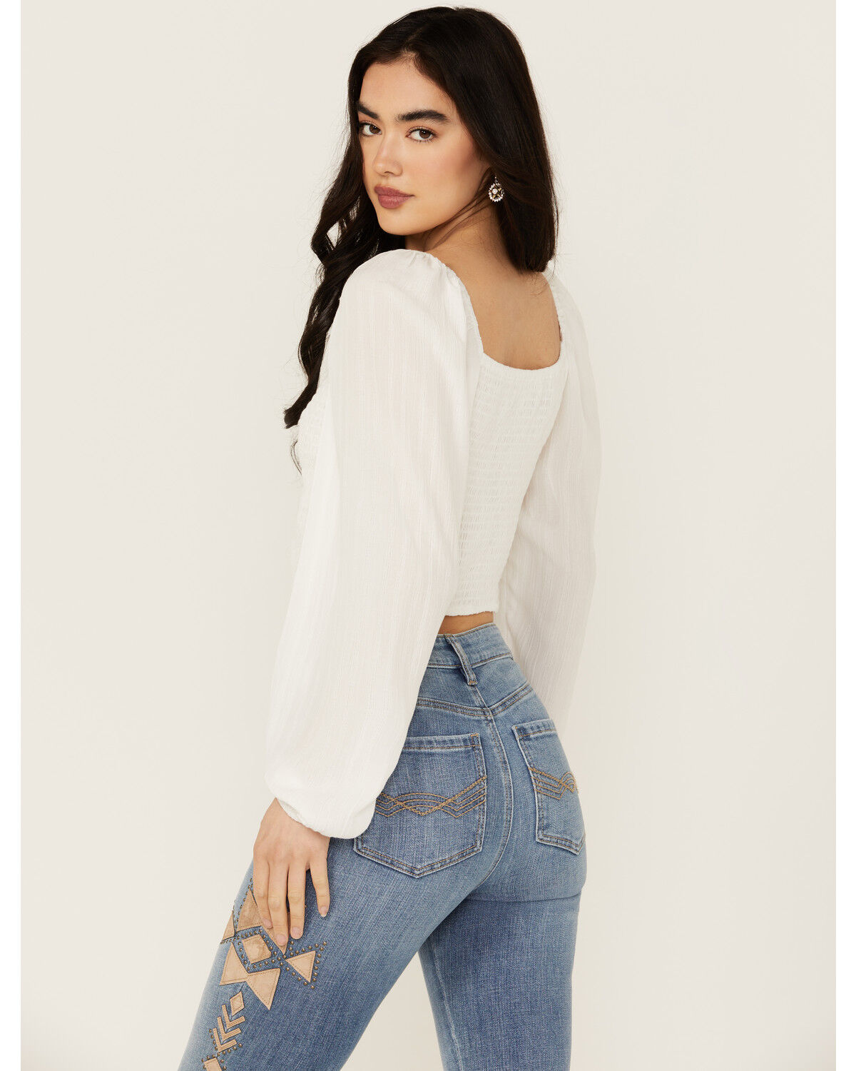 Idyllwind Women's Lena Smocked Long Sleeve Cropped Blouse