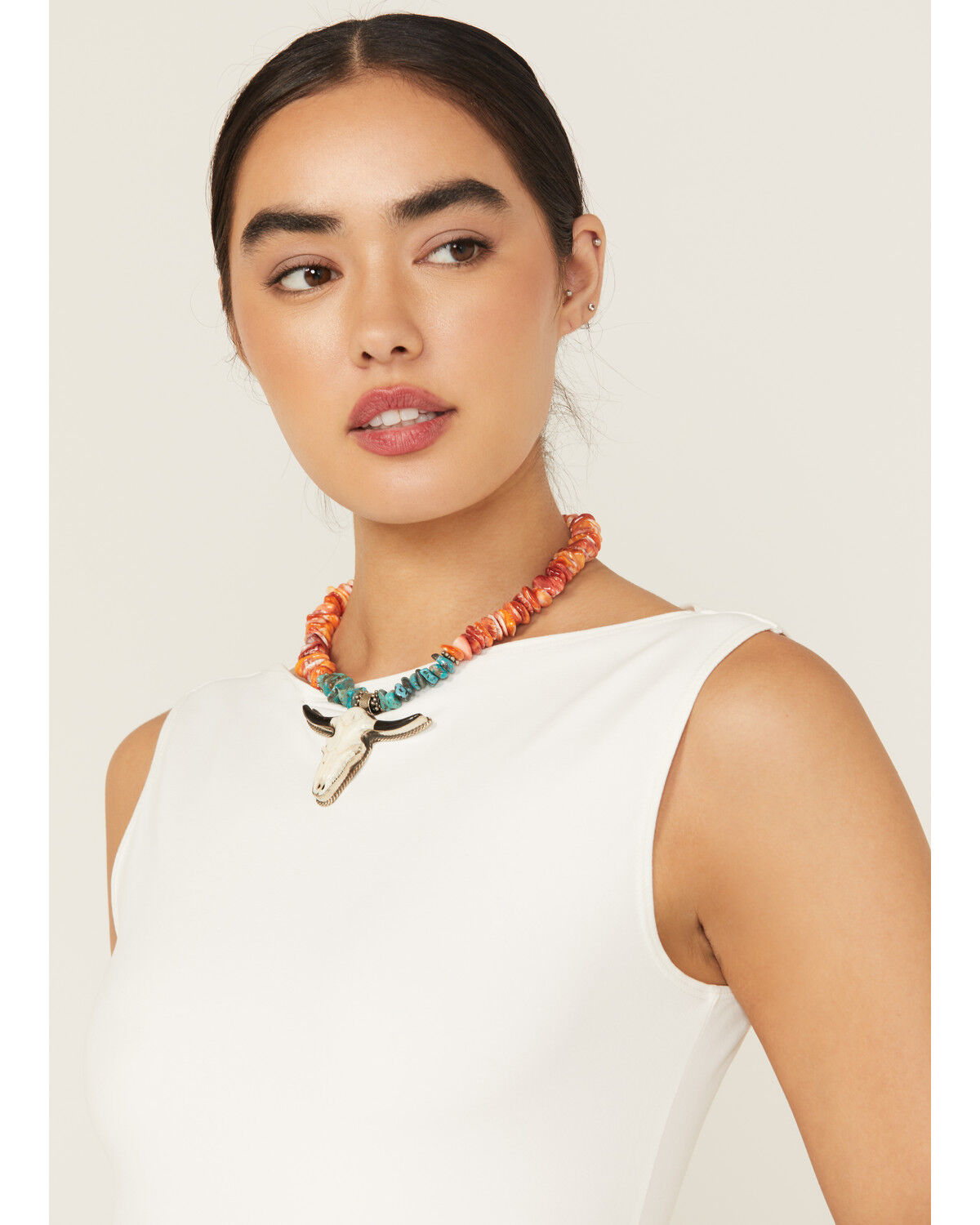 Paige Wallace Women's Longhorn Pendant Spiny Oyster and Turquoise Necklace
