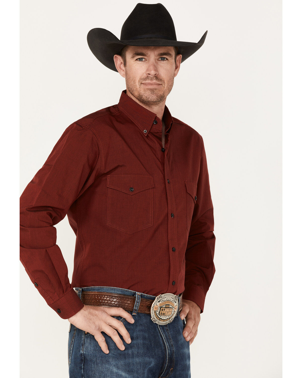 Roper Men's Pinewood Solid Long Sleeve Button Down Western Shirt