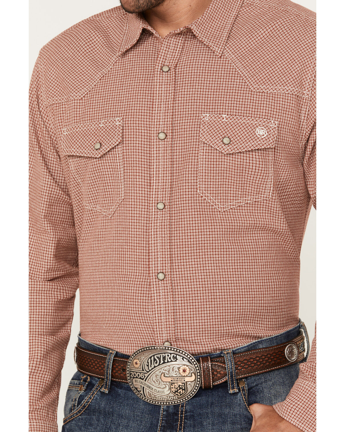 Blue Ranchwear Men's Plaid Print Long Sleeve Western Pearl Snap Shirt