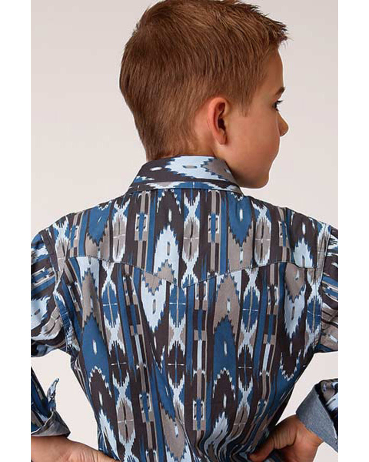 Roper Boys' West Made Midnight Southwestern Print Long Sleeve Western Shirt