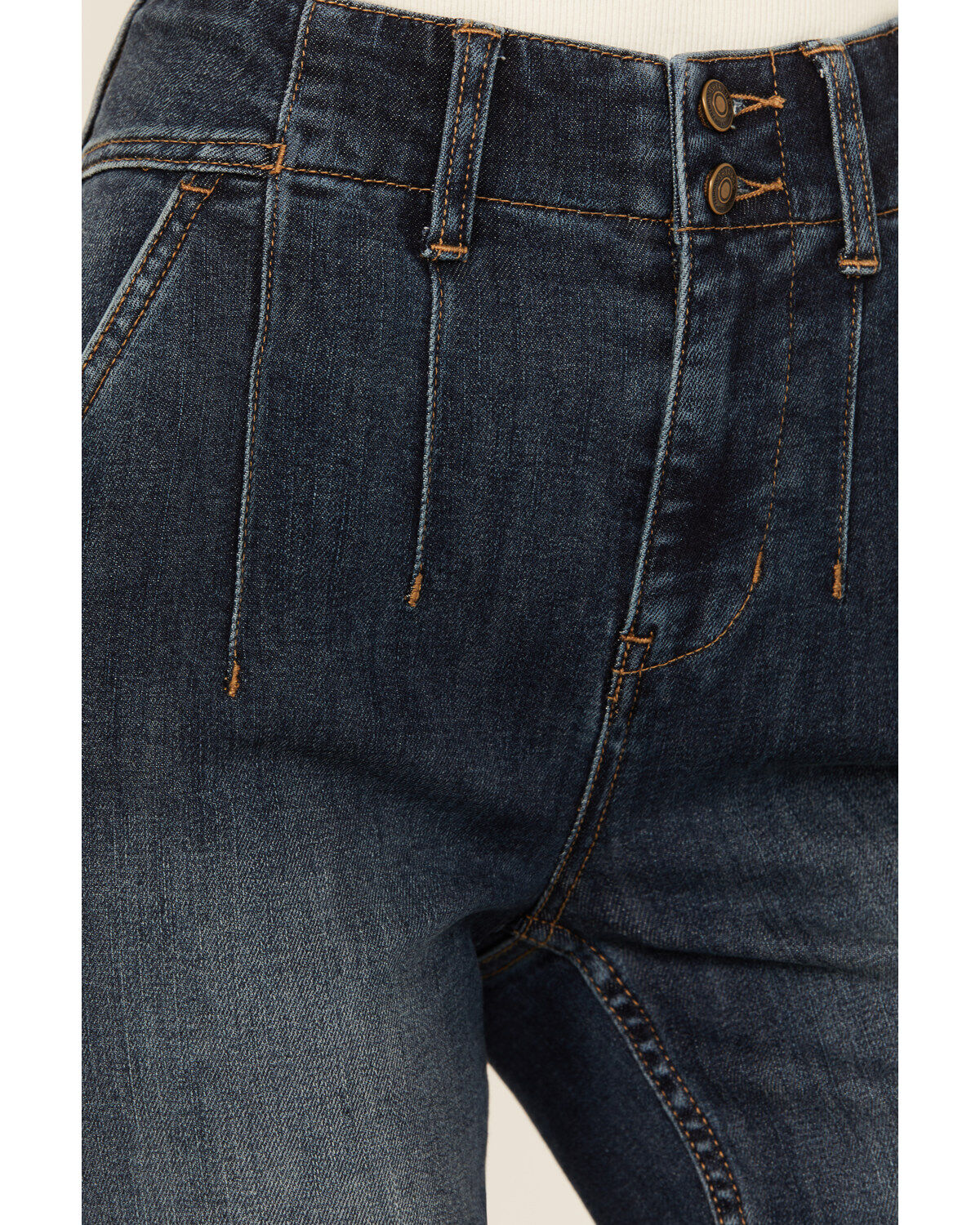 Shyanne Women's Bellflower Dark Wash Darted Waist Comfort Stretch Flare Jeans