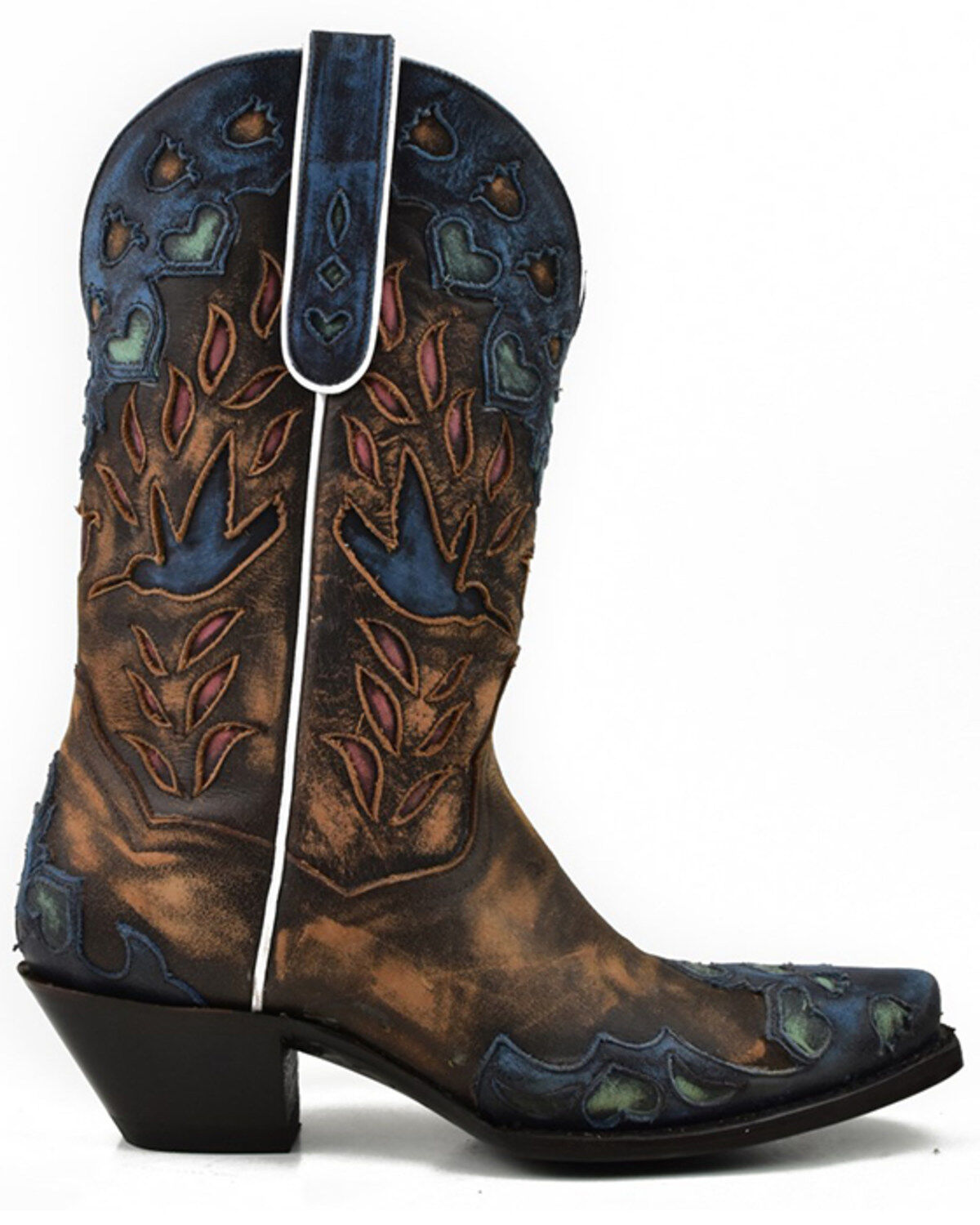 Dan Post Women's Humming Bird Heart and Floral Inlay Western Boots - Snip Toe