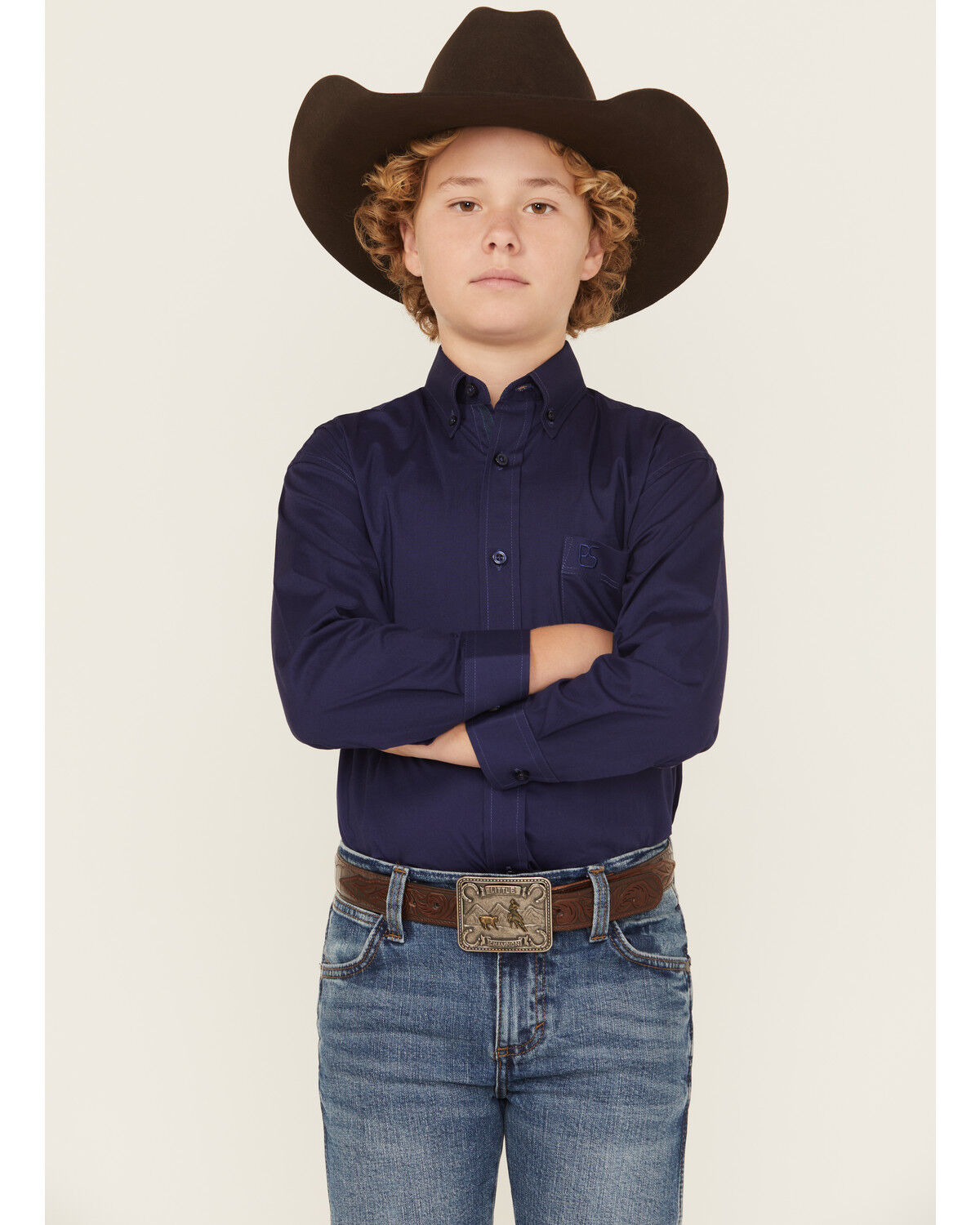 Panhandle Boys' Solid Long Sleeve Button-Down Stretch Western Shirt