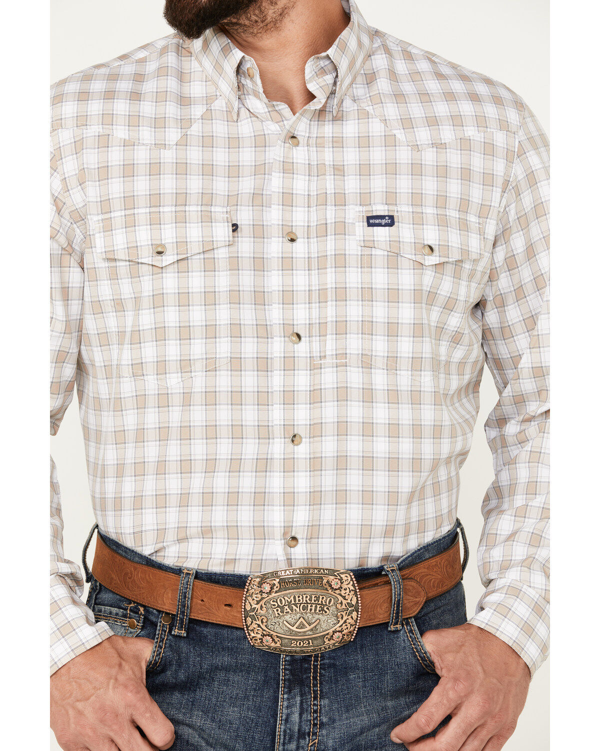 Wrangler Men's Plaid Print Long Sleeve Performance Snap Western Shirt