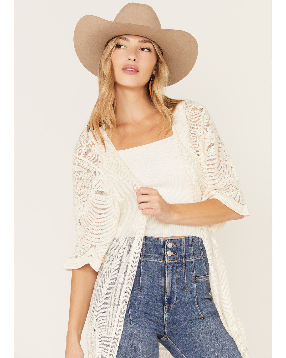Shyanne Women's Geo Print Lace Short Sleeve Kimono