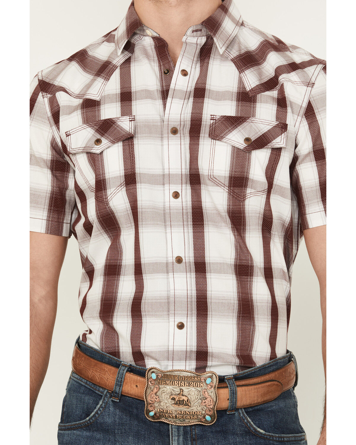 Moonshine Spirit Men's Memphis Plaid Print Short Sleeve Snap Western Shirt