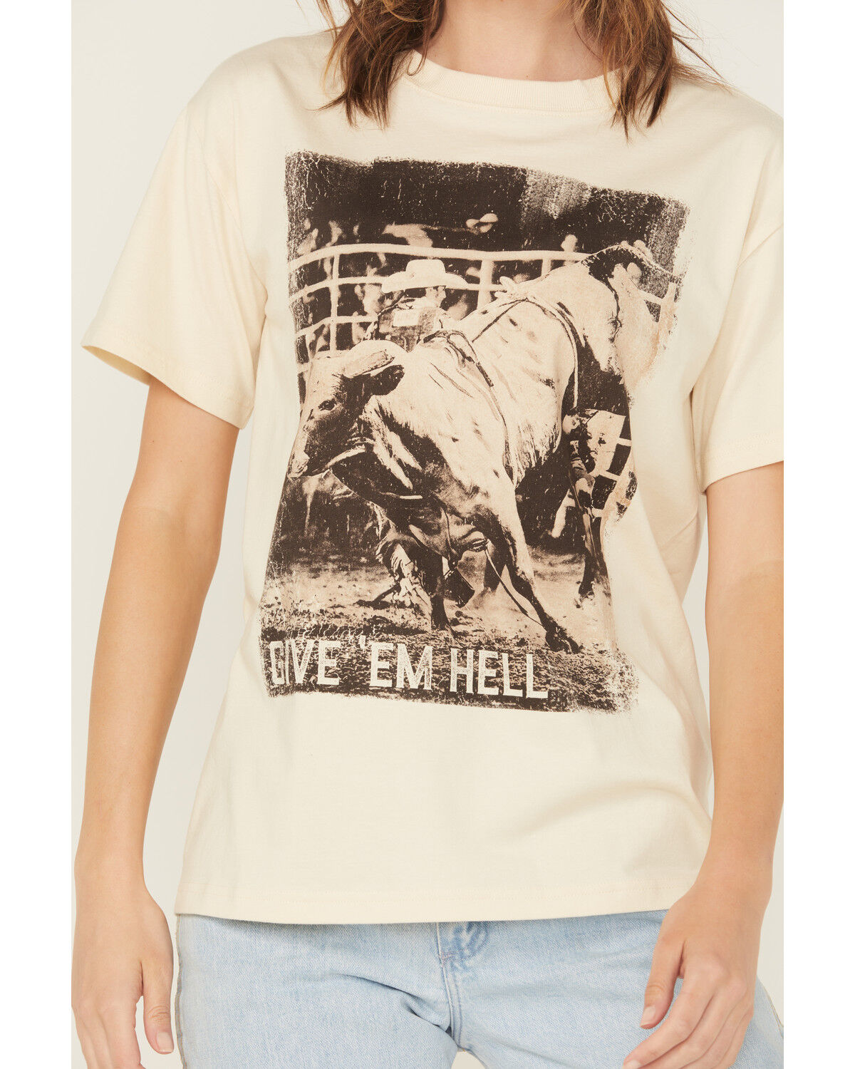 Shyanne Women's Give 'Em Hell Short Sleeve Boyfriend Graphic Tee