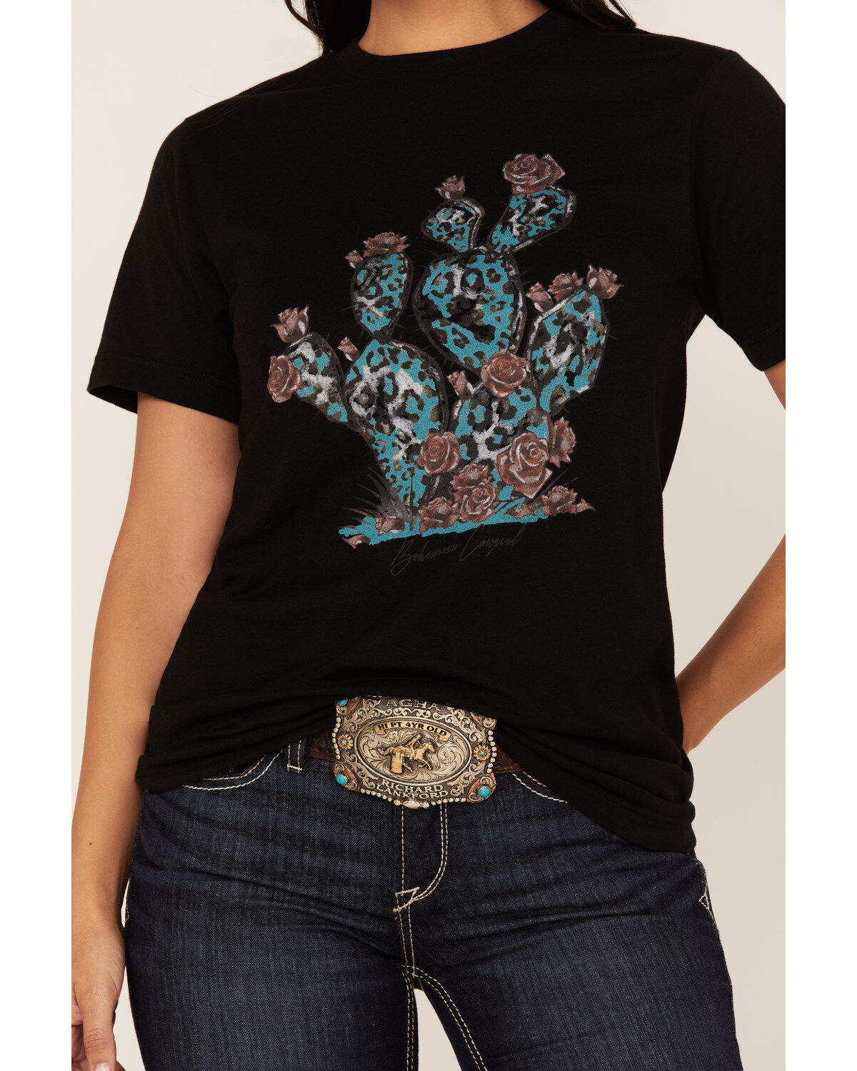 Bohemian Cowgirl Women's Leopard Print Cactus Graphic Tee