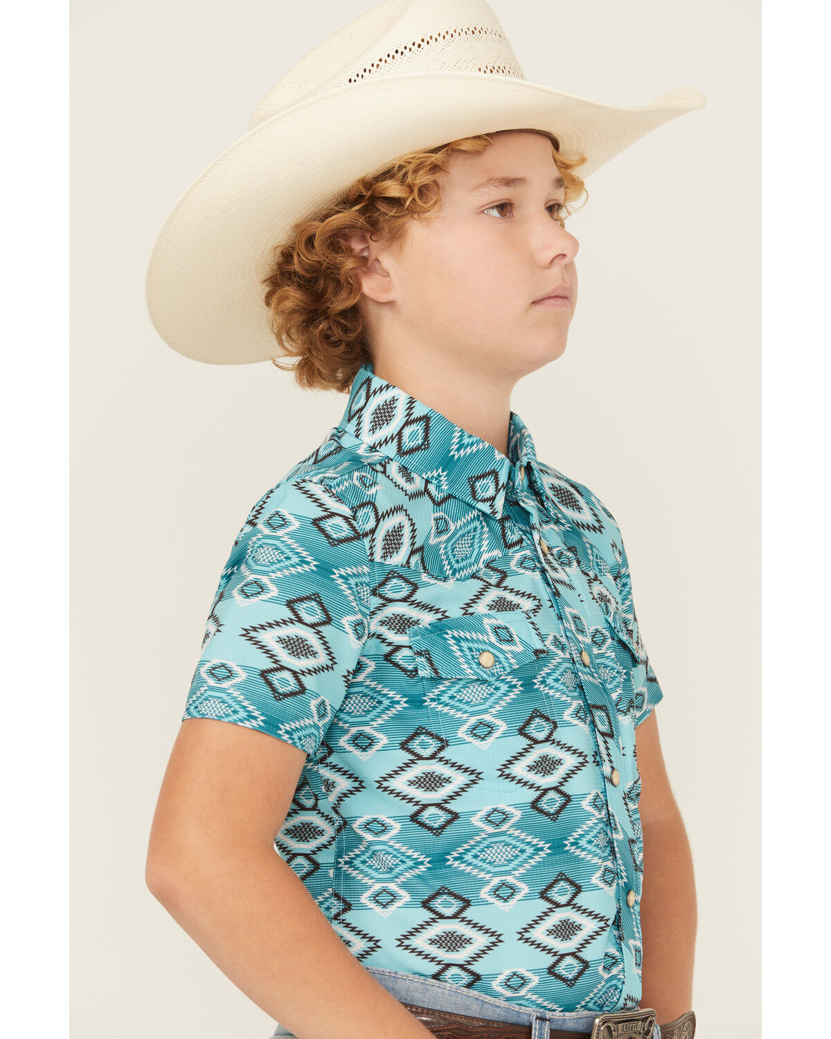 Rock & Roll Denim Boys' Southwestern Print Short Sleeve Snap Western Shirt