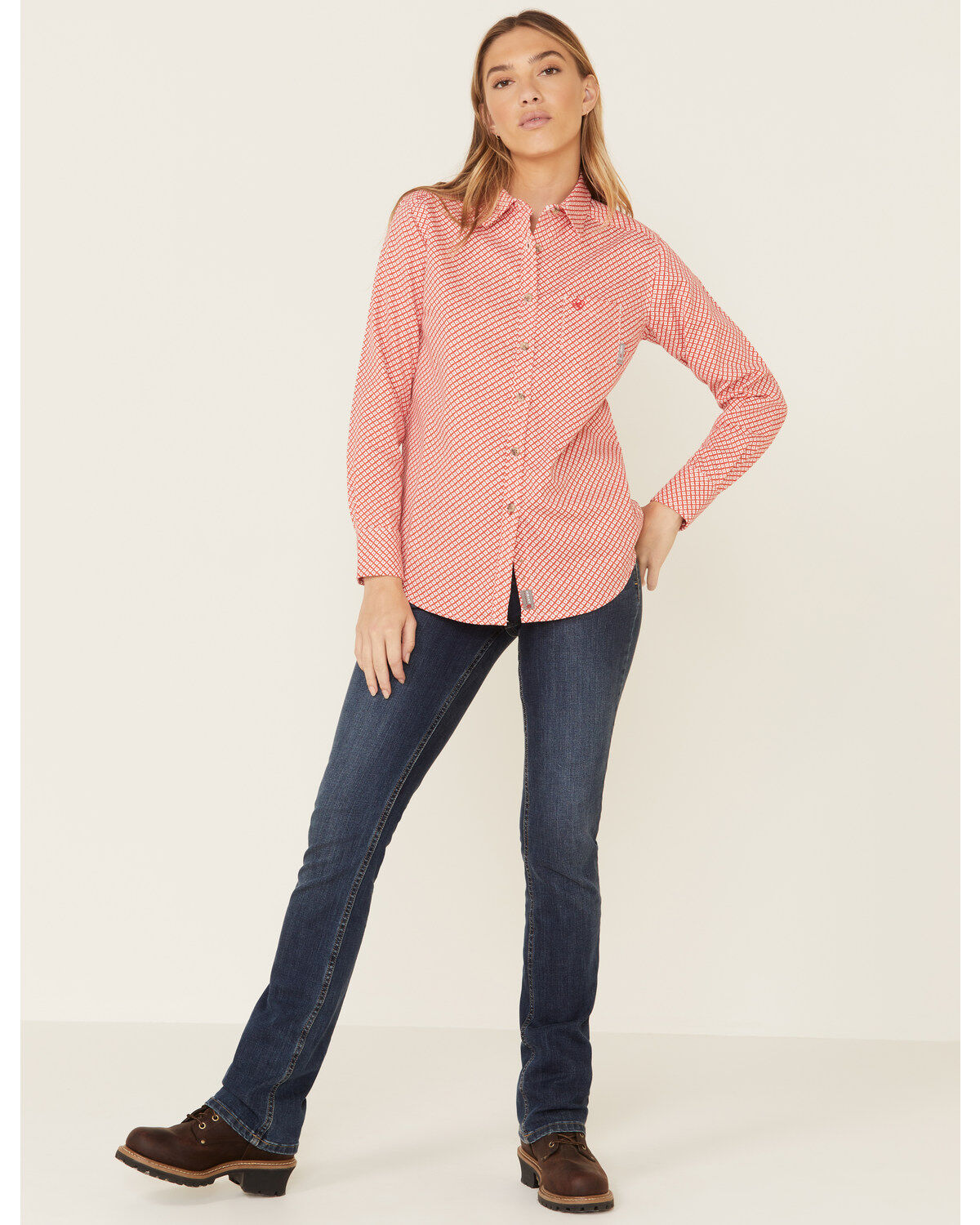 Ariat Women's Boot Barn Exclusive FR Sofia Geo Print Long Sleeve Button Down Work Shirt