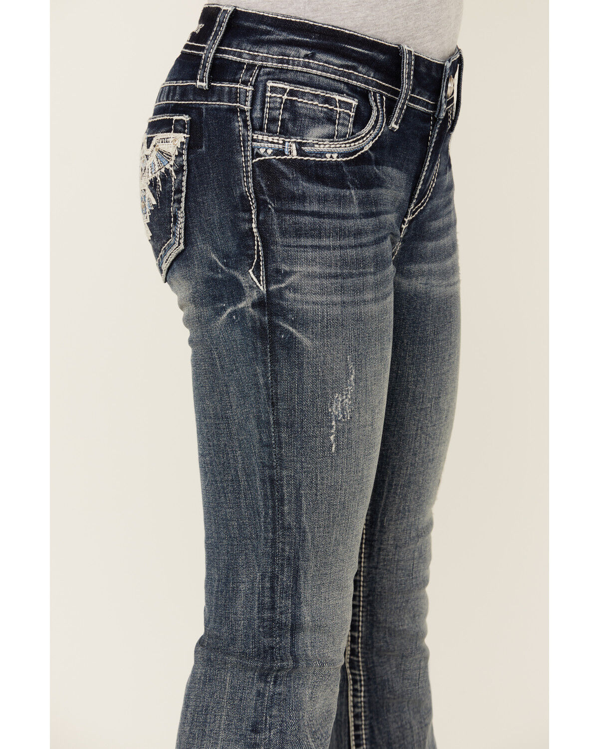 Grace in LA Girls' Medium Wash Thunderbird Pocket Bootcut Stretch Denim Jeans