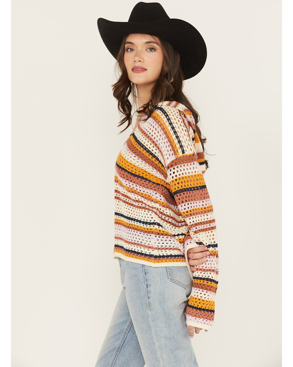 Cleo + Wolf Women's Open Stitch Striped Pullover