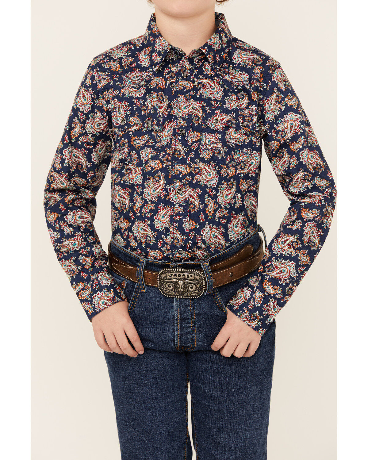 Cody James Boys' Grand Finale Paisley Print Long Sleeve Snap Western Shirt