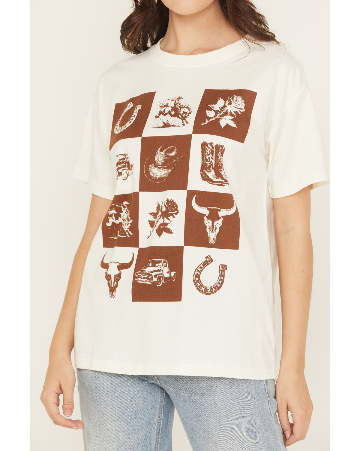 Shyanne Women's Western Checkerboard Short Sleeve Graphic Tee