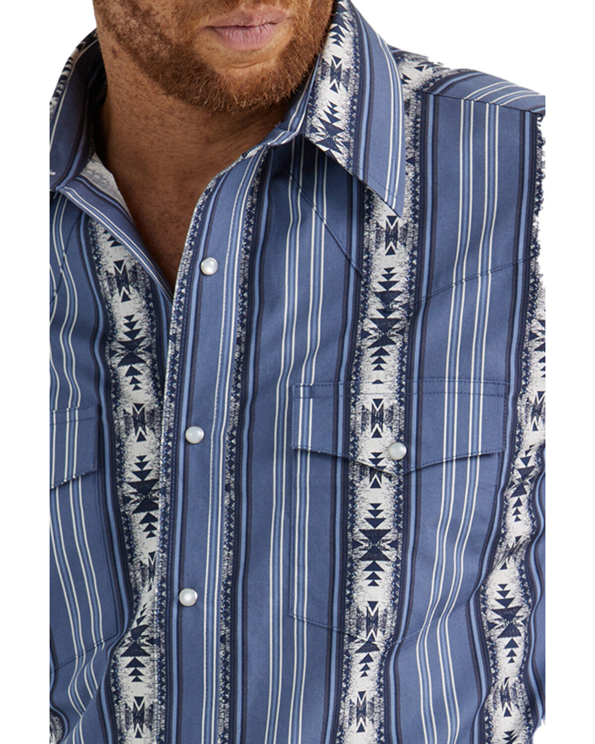 Wrangler Men's Checotah Southwestern Striped Print Long Sleeve Pearl Snap Western Shirt - Tall