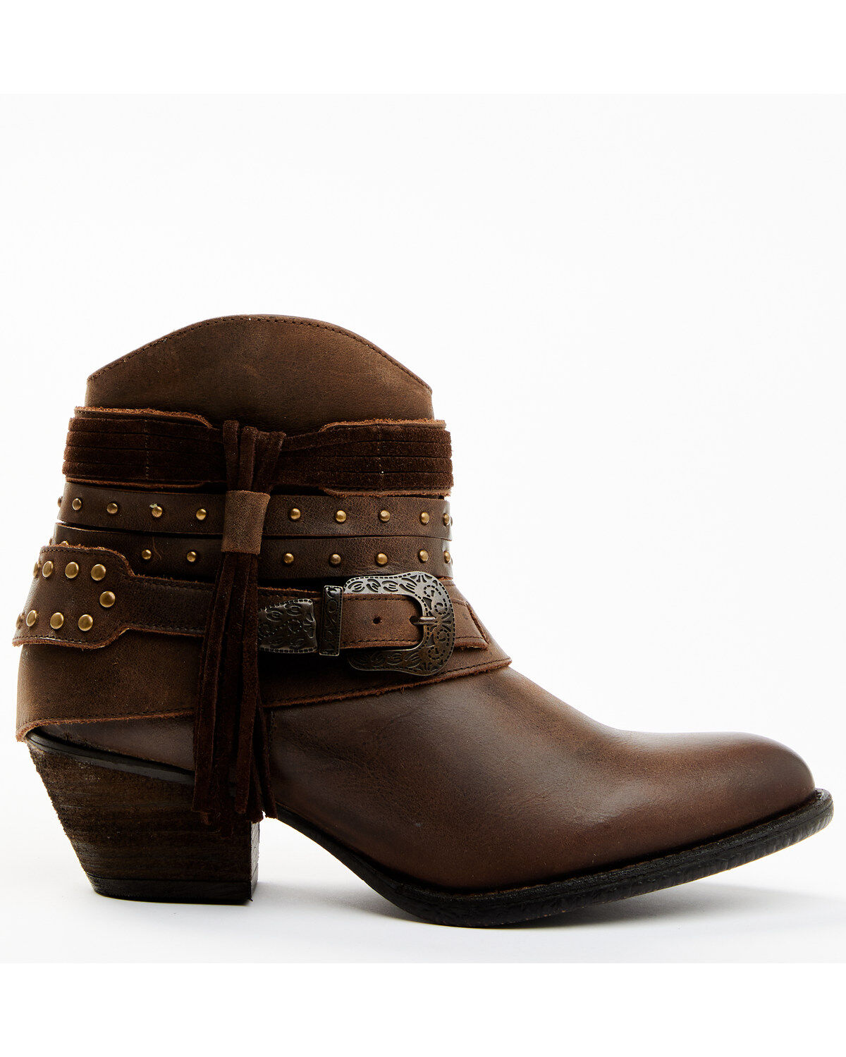 Shyanne Women's Sevilla Buckle Fringe Western Booties - Round Toe