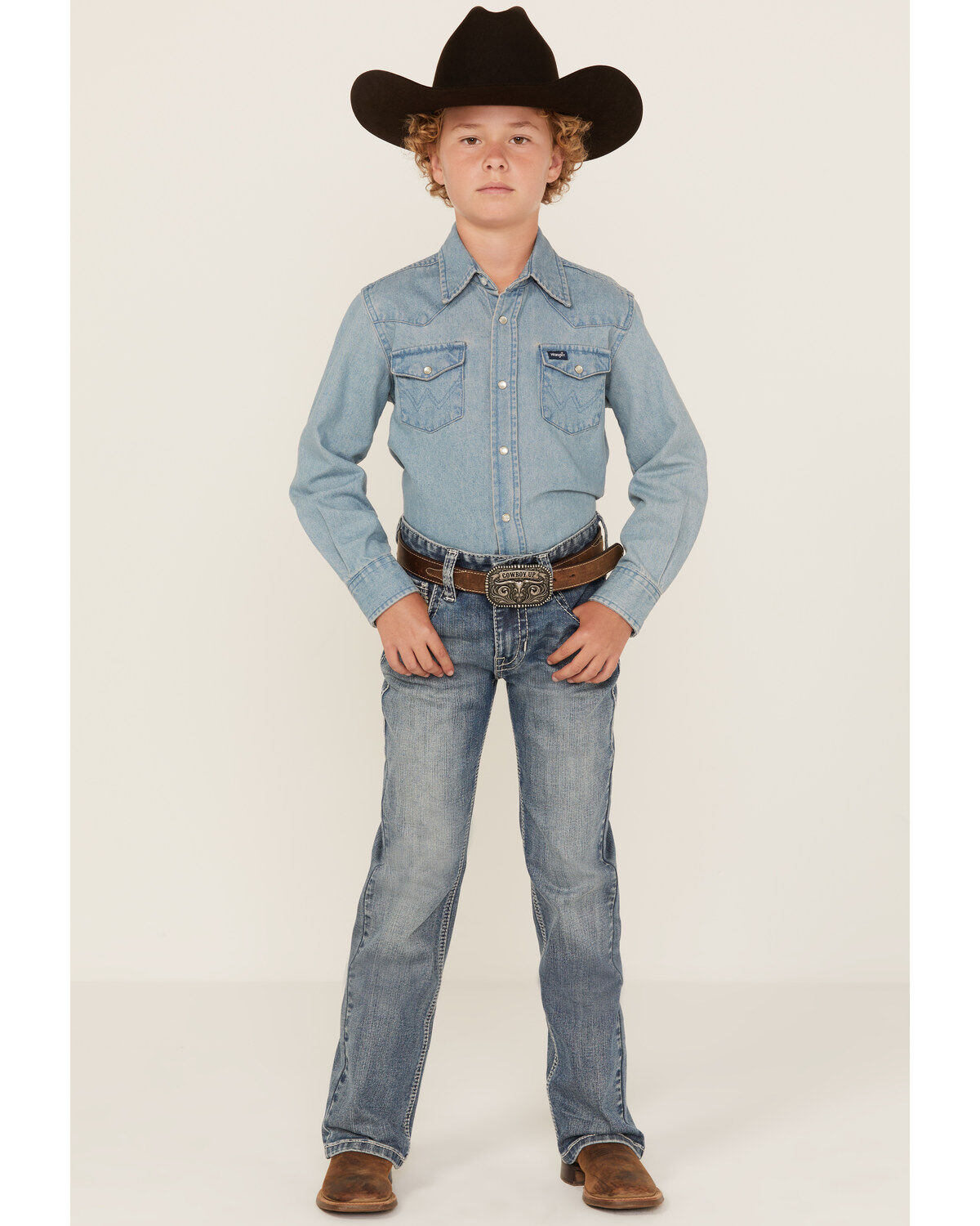 Panhandle Boys' Light Wash Vintage Bootcut Denim Jeans