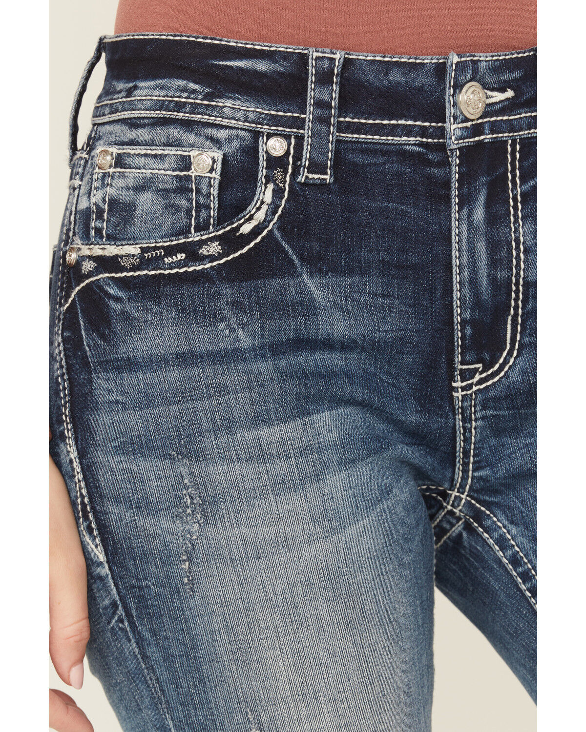 Grace In LA Women's Medium Wash Mid Rise Embroidered Cross Bootcut Stretch Denim Jeans