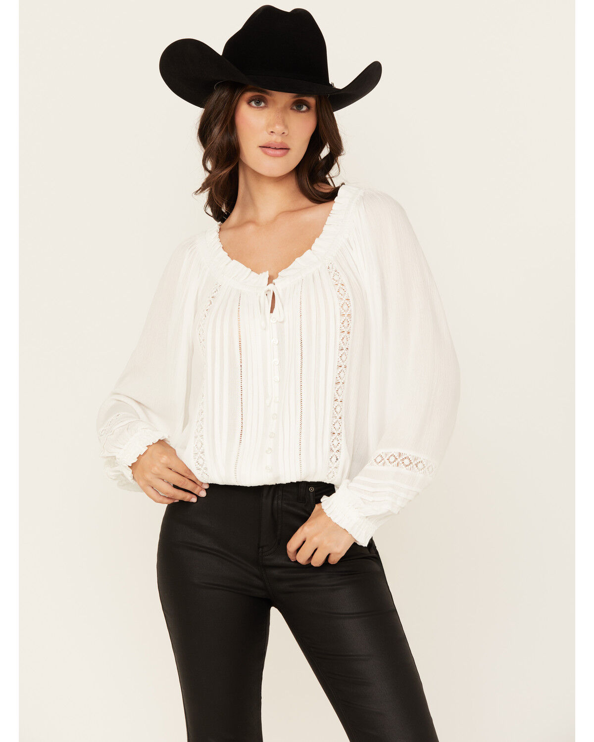 Wild Moss Women's Lace Detail Peasant Top