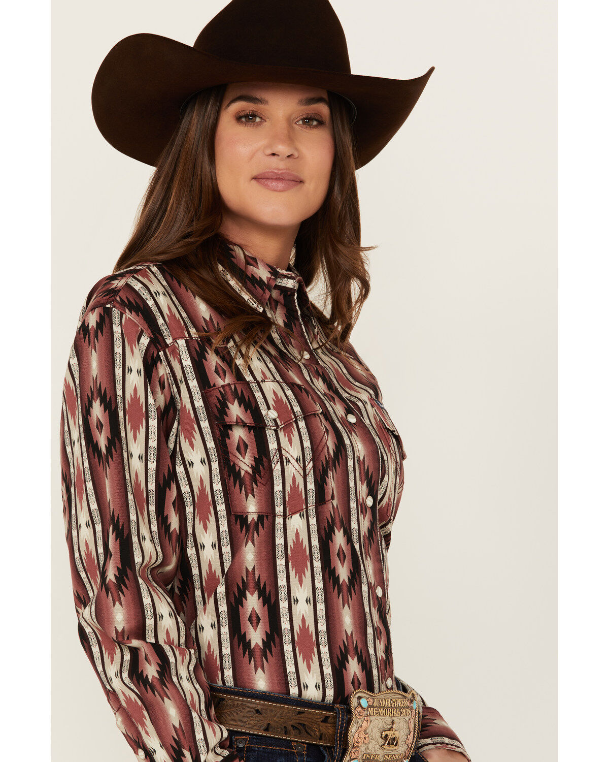 Wrangler Retro Women's Southwestern Print Long Sleeve Pearl Snap Western Shirt