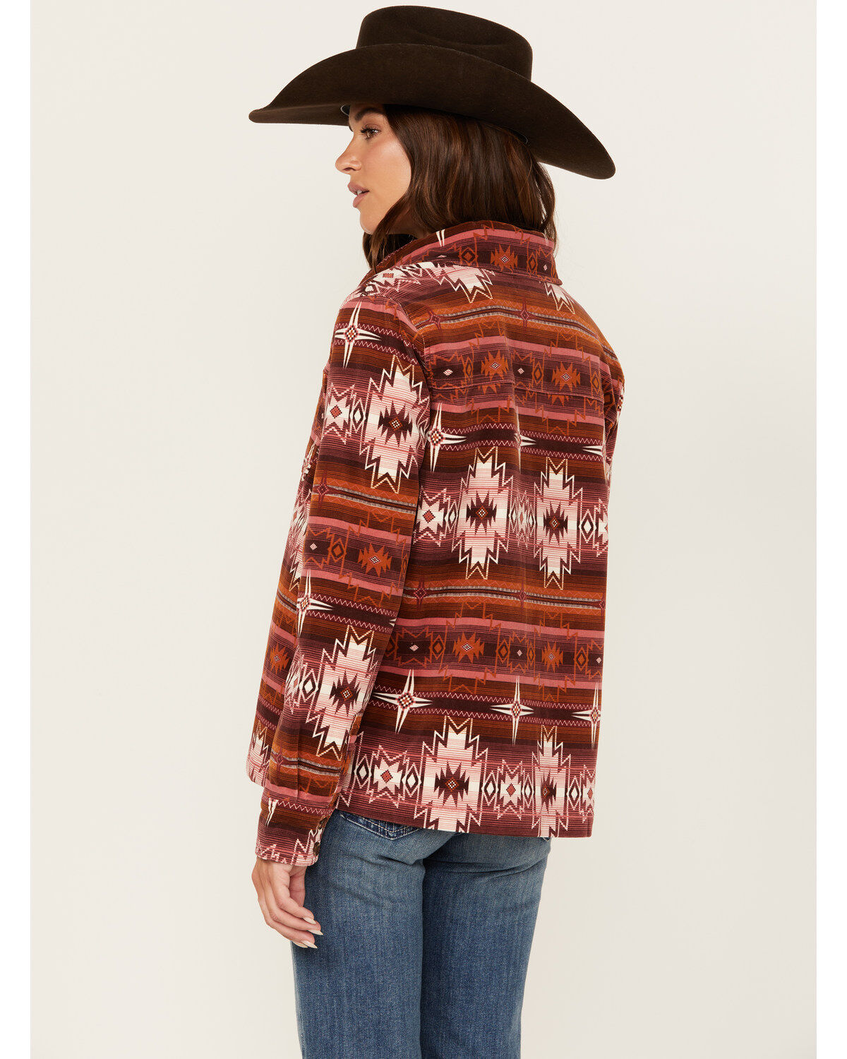 Shyanne Women's Southwestern Striped Print Corduroy Barn Shacket