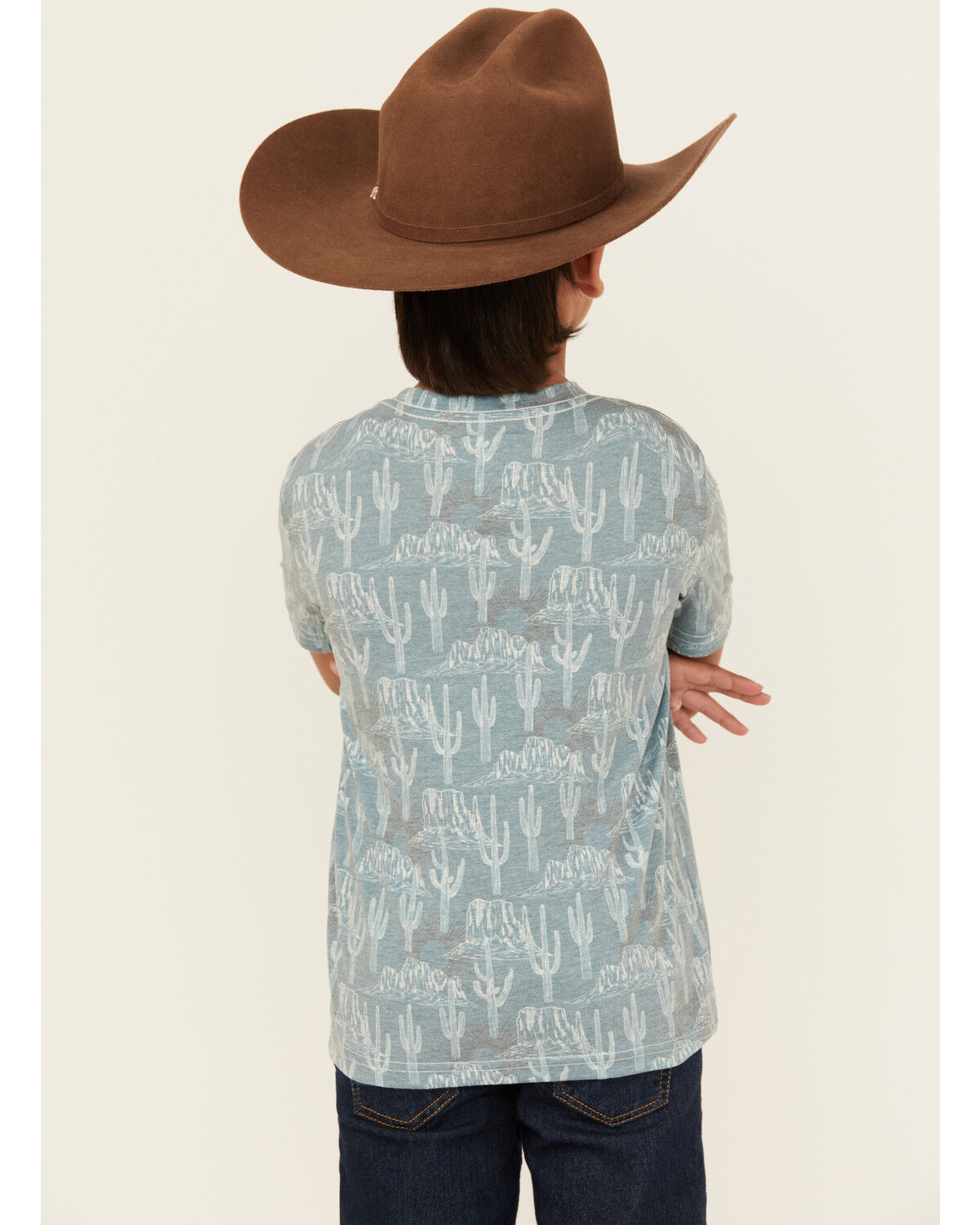 Rock & Roll Denim Boys' Allover Cactus Print Short Sleeve Shirt