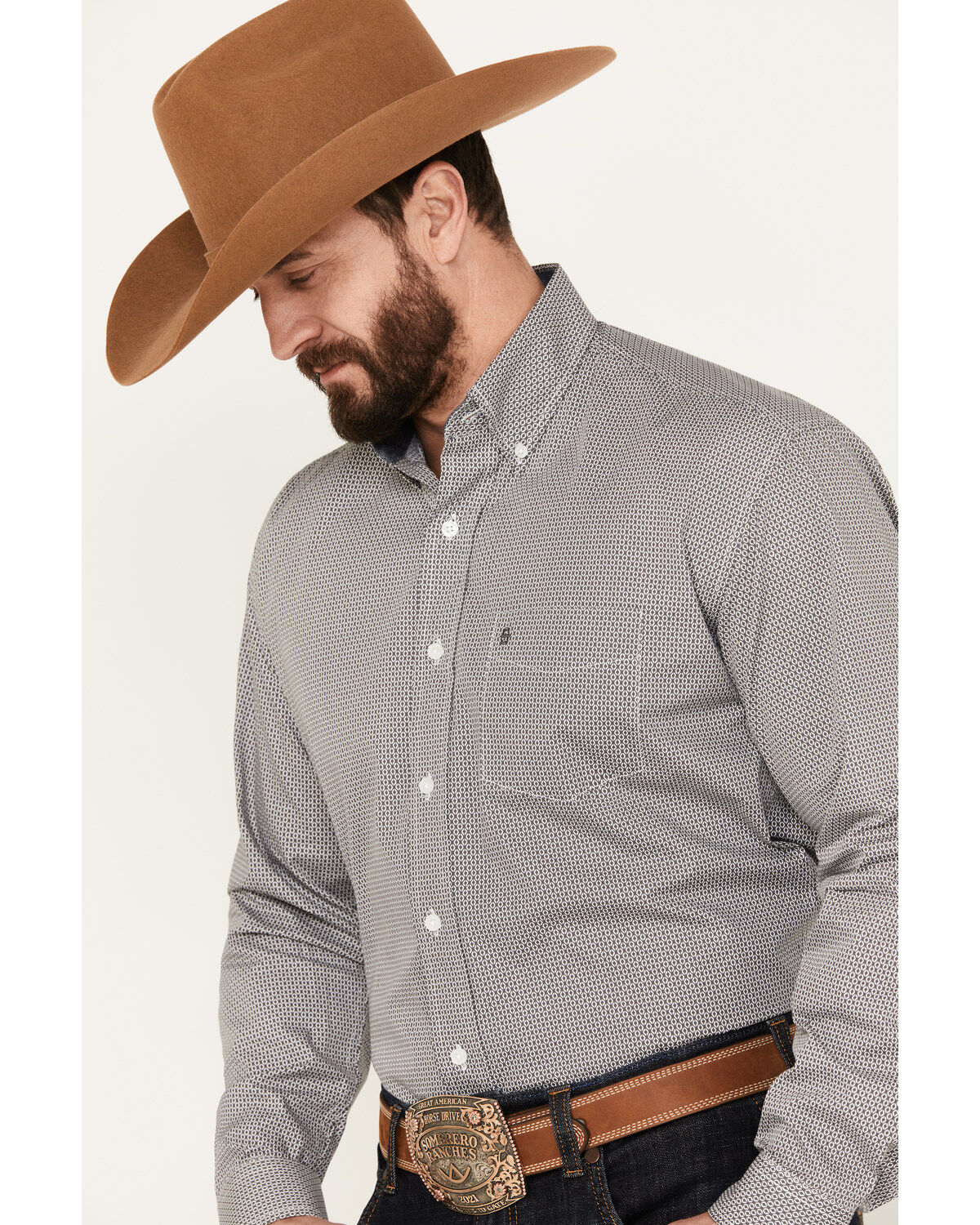 Stetson Men's Diamond Geo Print Long Sleeve Button Down Western Shirt