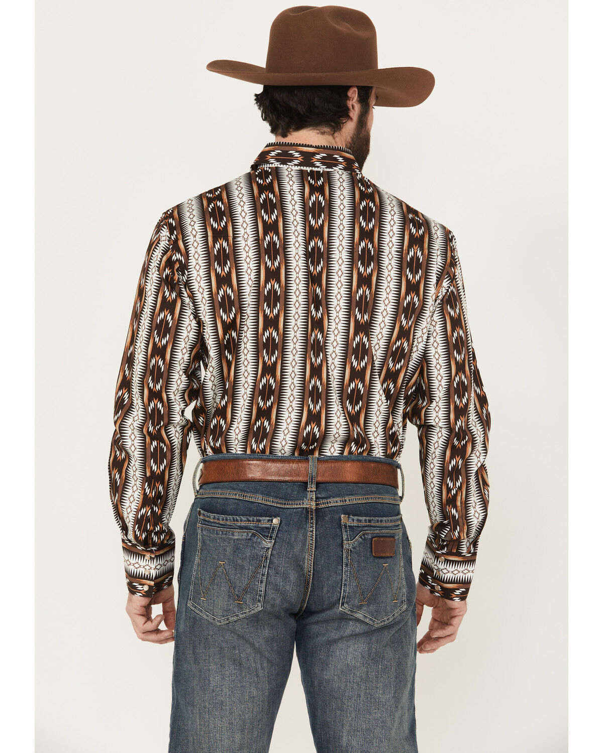Wrangler Men's Checotah Southwestern Striped Print Long Sleeve Pearl Snap Western Shirt