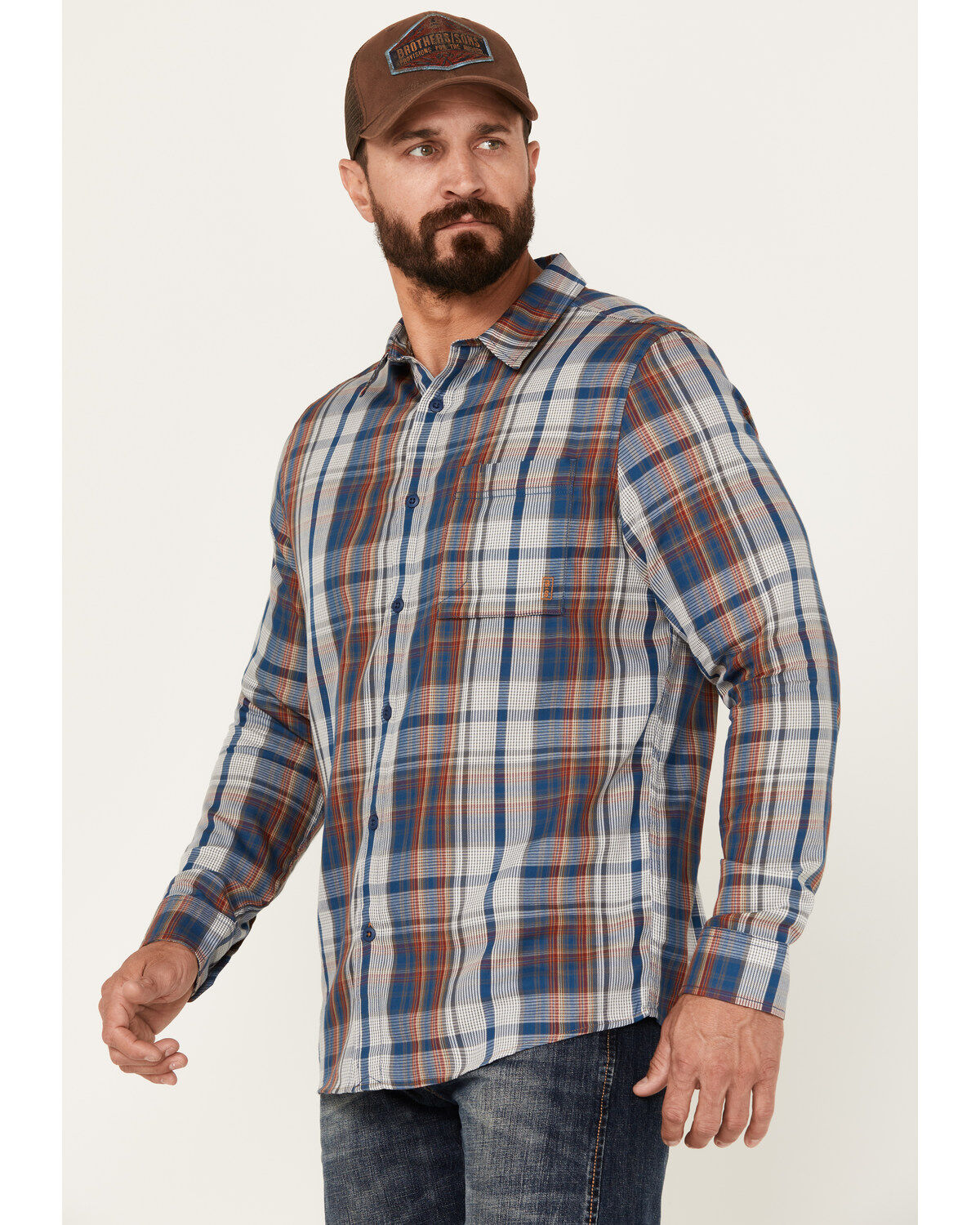 Brothers and Sons Men's Plaid Print Long Sleeve Button Down Performance Western Shirt