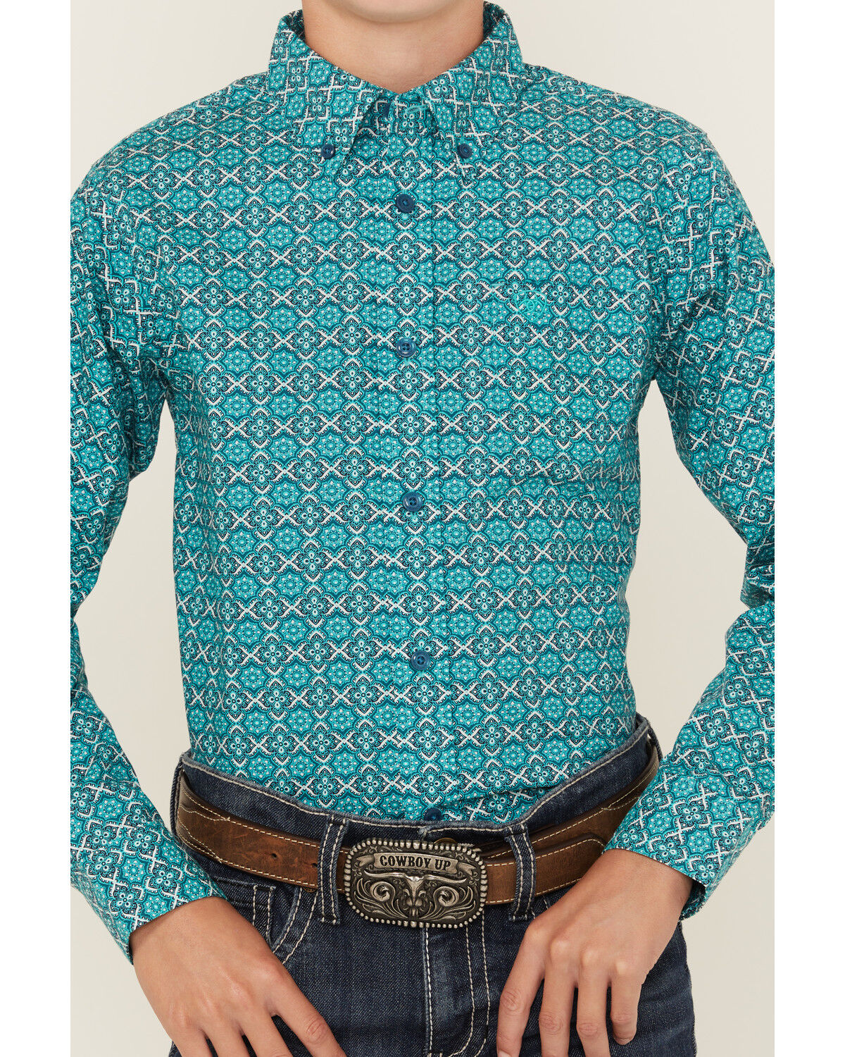 Ariat Boys' Geo Print Long Sleeve Button-Down Western Shirt