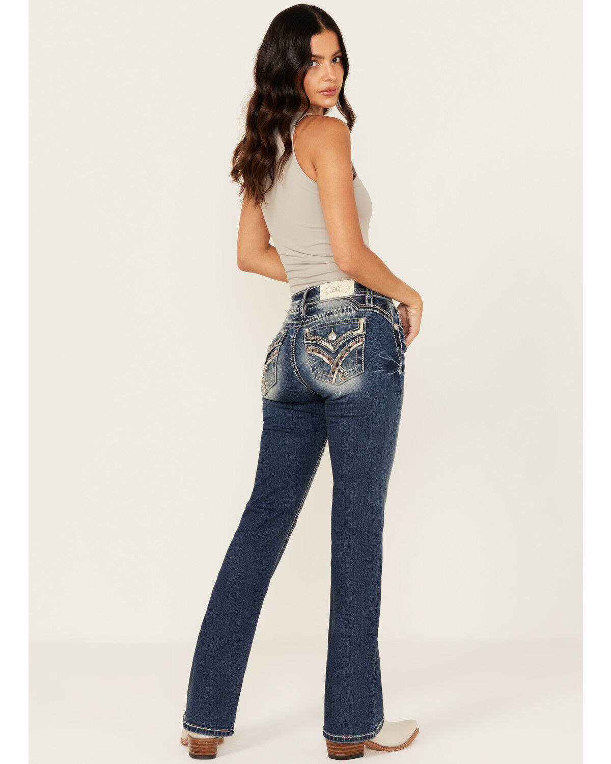 Miss Me Women's Dark Wash Embroidered Bootcut Stretch Denim Jeans