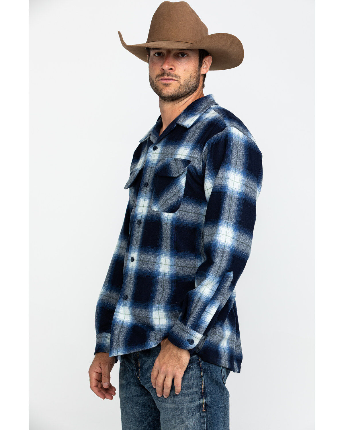 Pendleton Men's Navy Board Oxford Plaid Long Sleeve Western Shirt