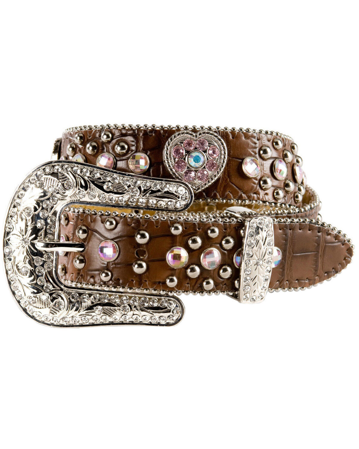 Nocona Girls' Croc Print Heart Belt