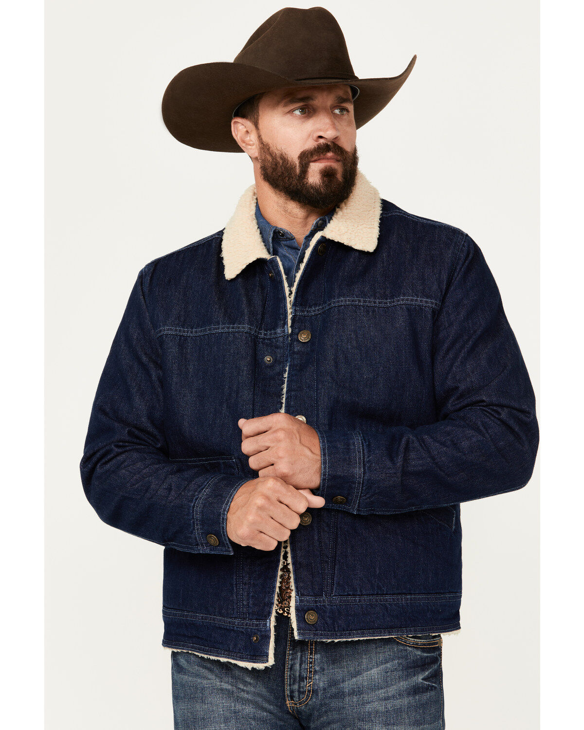 Cody James Men's Sherpa Lined Denim Bomber Jacket
