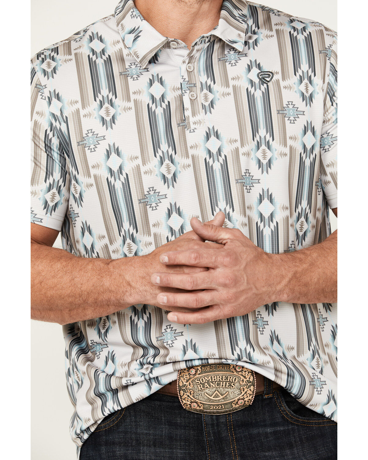 Rock & Roll Denim Men's Southwestern Print Short Sleeve Polo Shirt