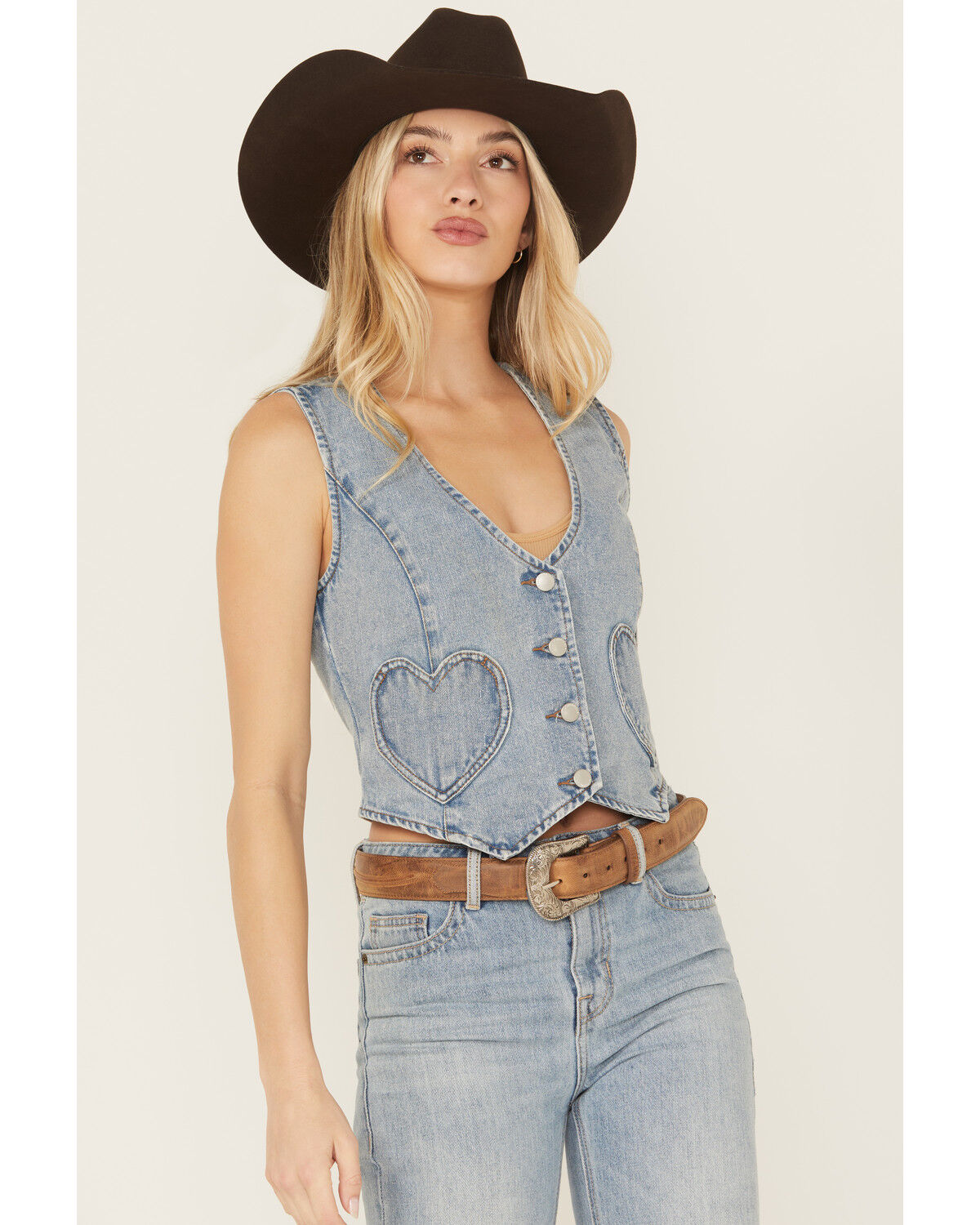 Ashley Vintage Charm by 26 International Women's Heart Pocket Denim Vest