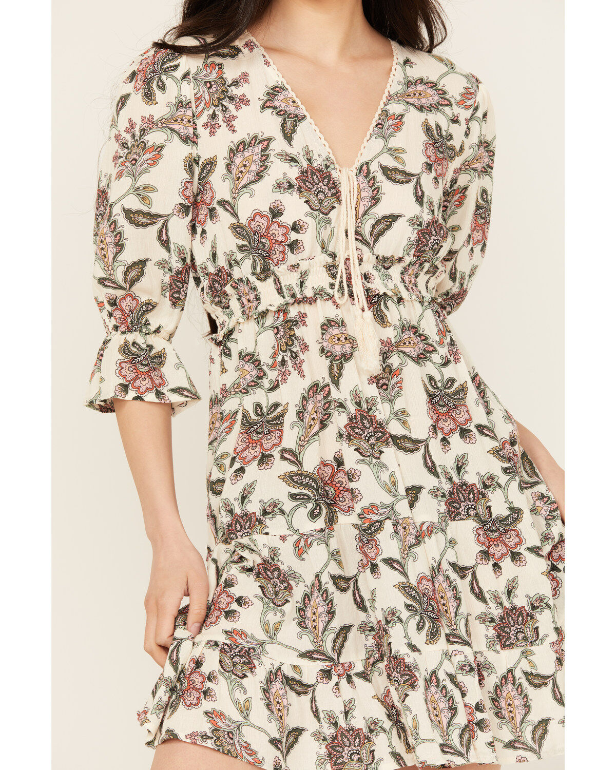 Wild Moss Women's Printed Crochet Trim Mini Dress