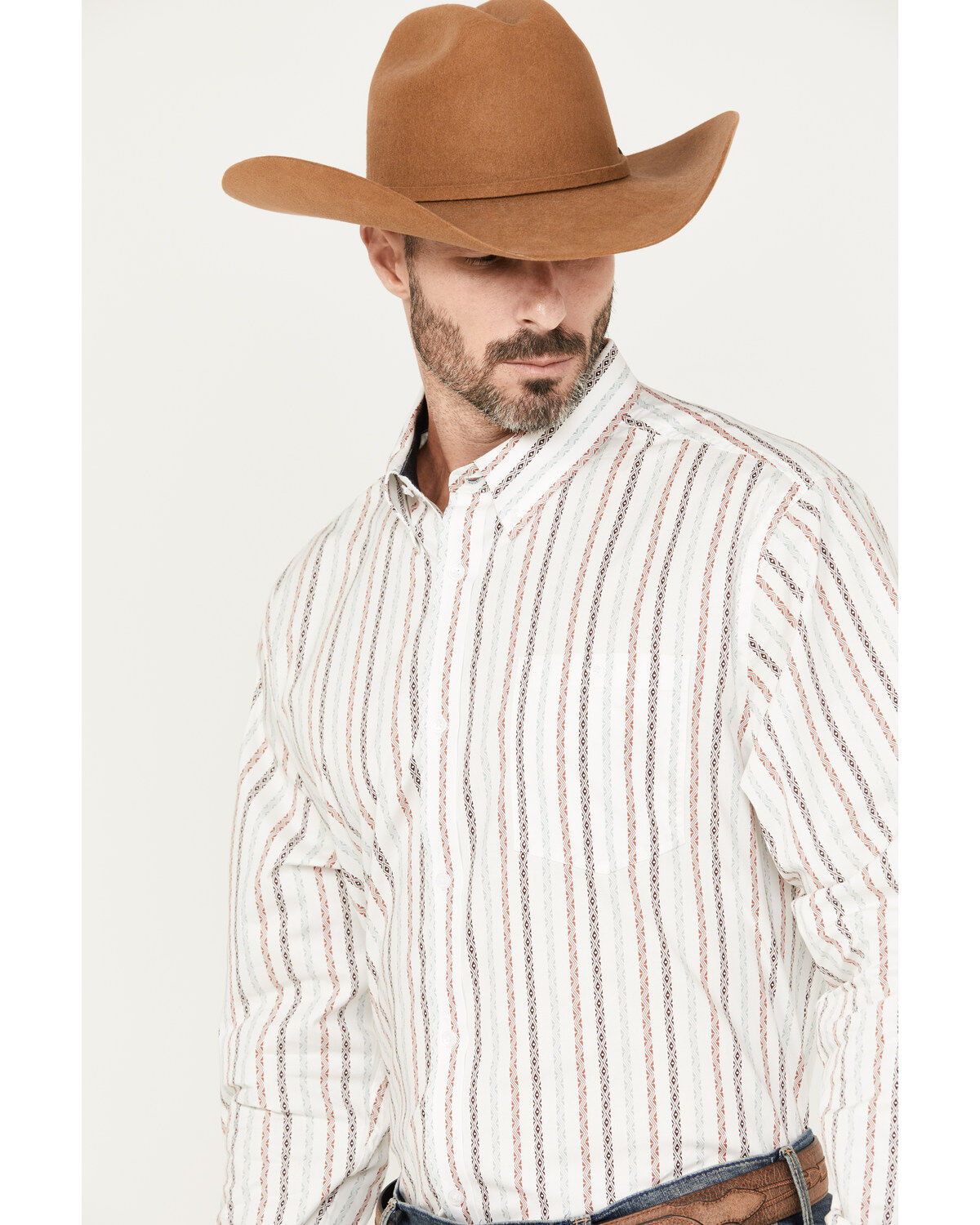 RANK 45® Men's Stormy Southwestern Striped Print Long Sleeve Button-Down Stretch Western Shirt