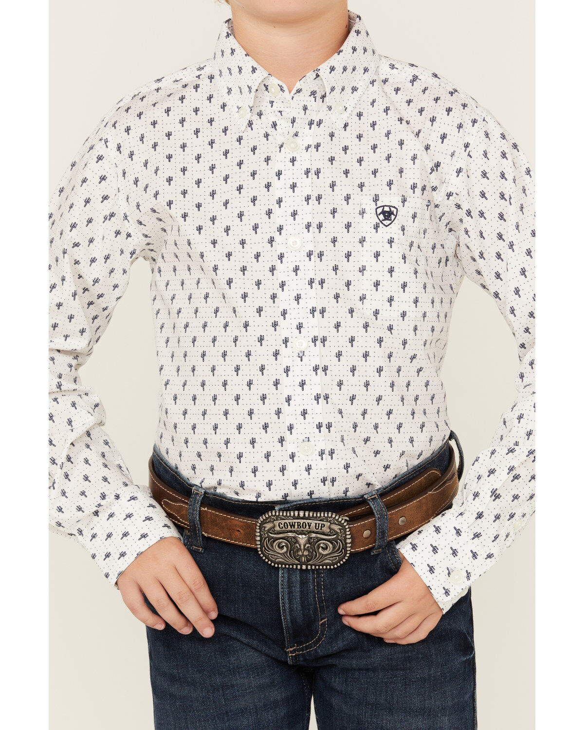 Ariat Boys' Parker Cactus Print Long Sleeve Button-Down Western Shirt
