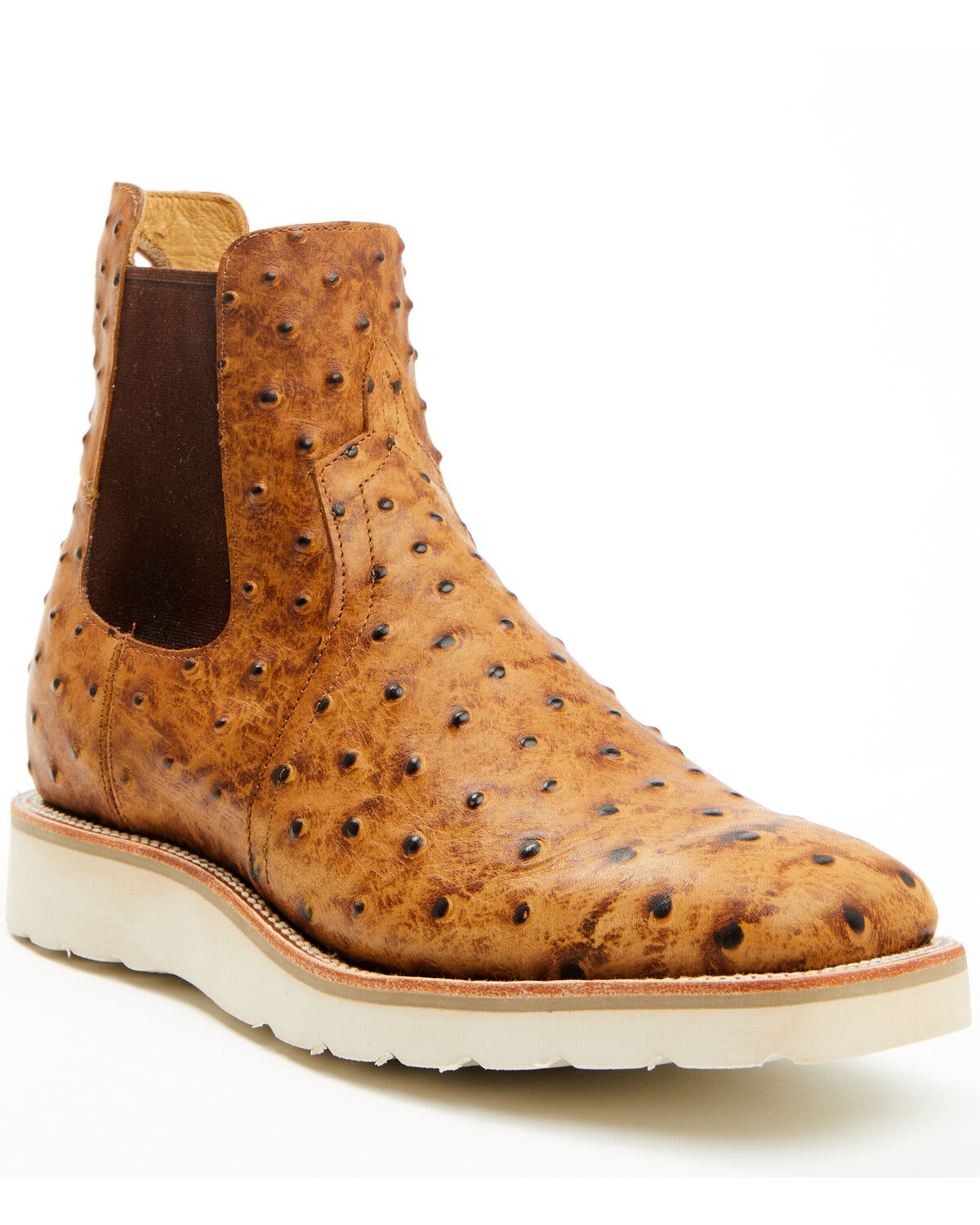 Horse Power Men's Saddle Ostrich Print Chelsea Boots - Square Toe