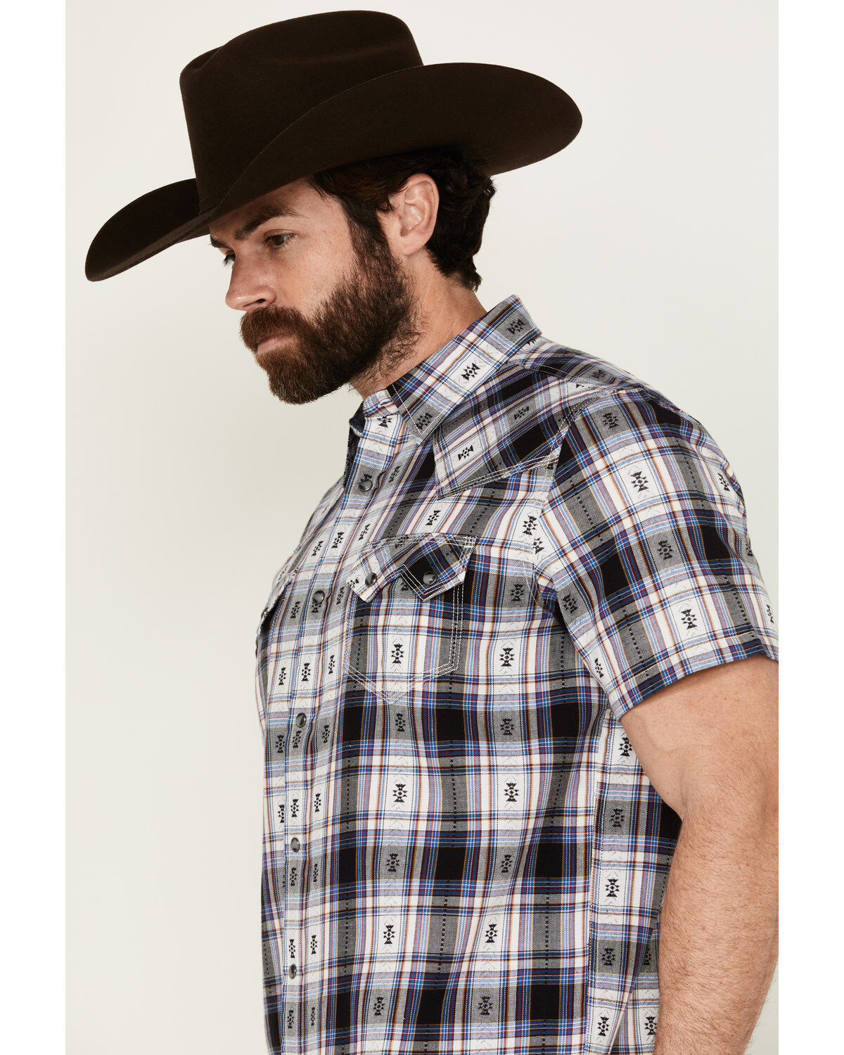 Moonshine Spirit Men's Wreckless Plaid Print Short Sleeve Snap Western Shirt