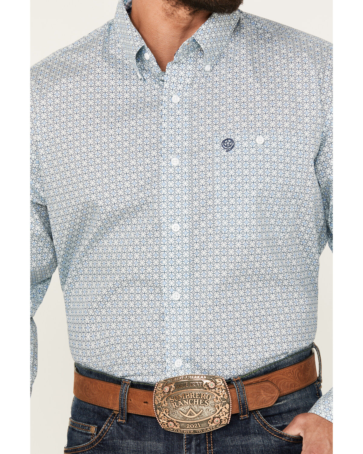 George Strait by Wrangler Men's Geo Print Long Sleeve Button-Down Western Shirt